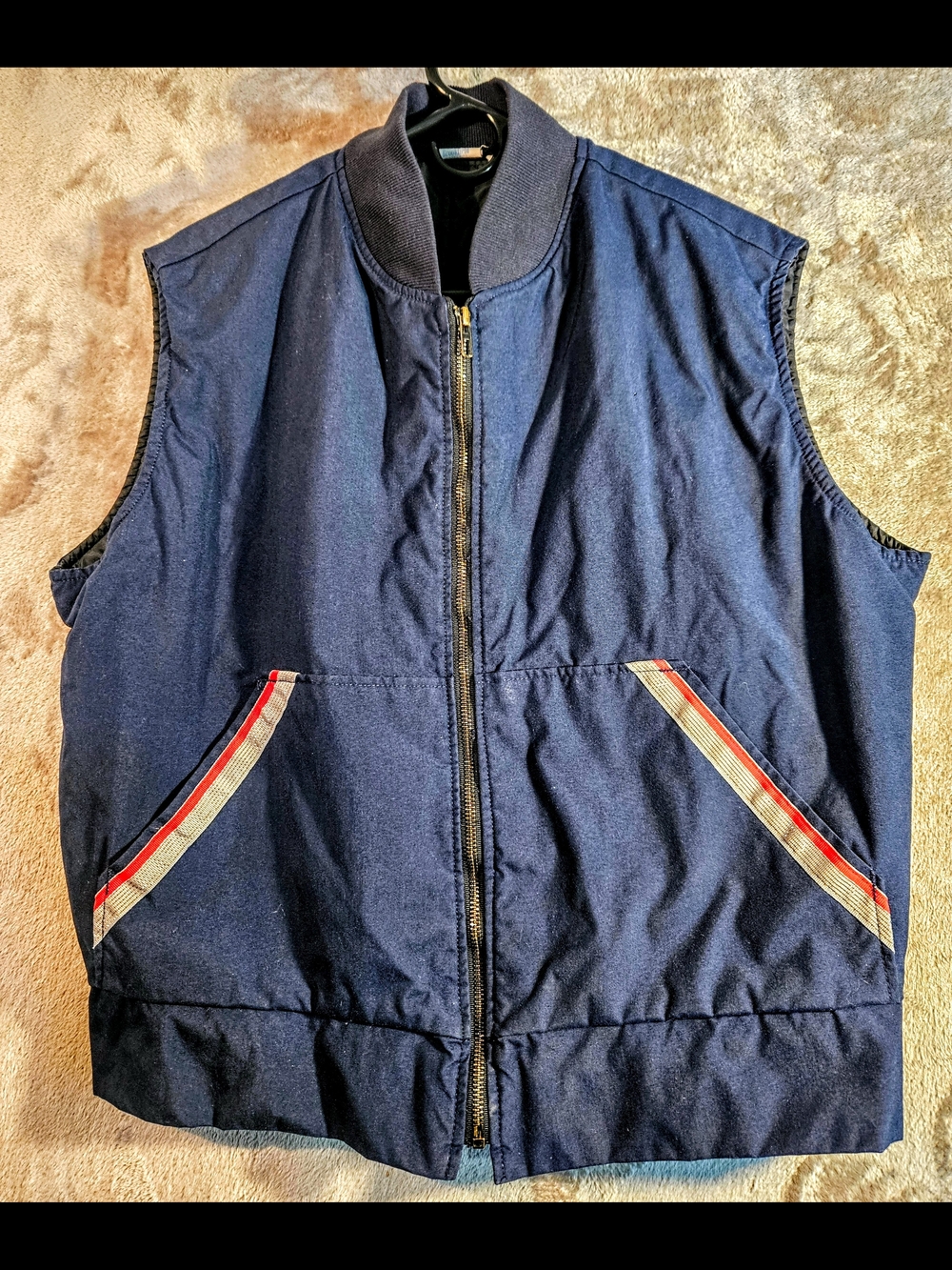 Brooksfield Navy Zip-Up Work Vest with Red-Trim Pockets